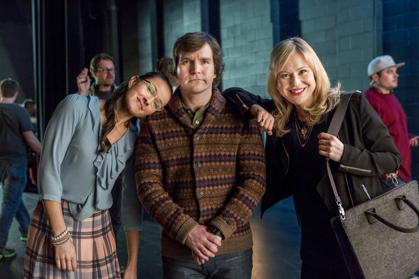 Crystal Lowe, Geoff Gustafson and Kristin Booth on Set of Signed, Sealed, Delivered