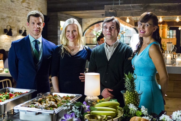 SIGNED, SEALED, DELIVERED: TRUTH BE TOLD - The POstables - a special group of Post Office Investigators - are on the case when a soldier's letter home is lost in the mail. Though they find the letter's intended recipient, the team discovers that, in this case, finding the letter's sender is just as important in unlocking the letter's true mystery. During the investigation, POstable leader Oliver goes on a personal journey of his own when his estranged father comes back into his life with shocking family news.   Photo: Eric Mabius, Kristin Booth, Geoff Gustafson, Crystal Lowe   Credit: Copyright 2015 Crown Media United States LLC/Photographer: Bettina Strauss