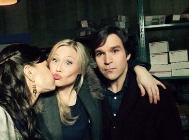 Crystal, Kristing and Geoff on set of Signed, Sealed, Delivered: From Paris With Love